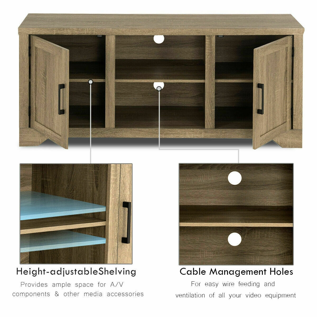 Rustic Farmhouse TV Stand for 60 Inch TVs with Storage Cabinets and Adjustable Shelves