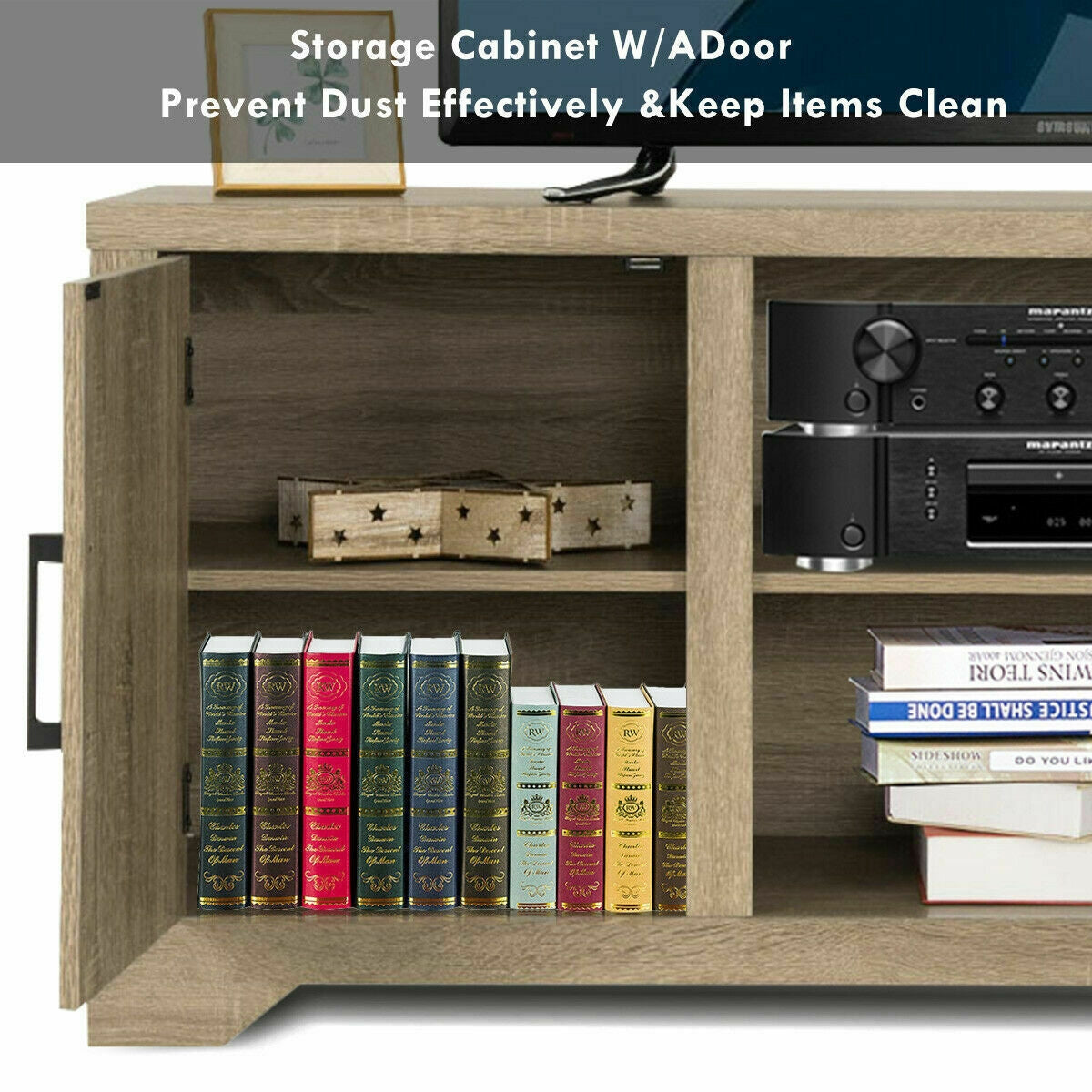 Rustic Farmhouse TV Stand for 60 Inch TVs with Storage Cabinets and Adjustable Shelves
