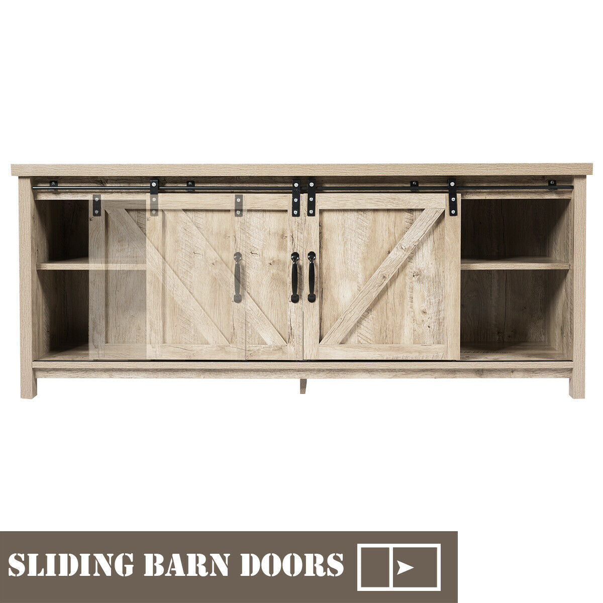 Sliding Barn Door TV Stand and Media Console Cabinet with Storage for TVs up to 65 Inches - Grey