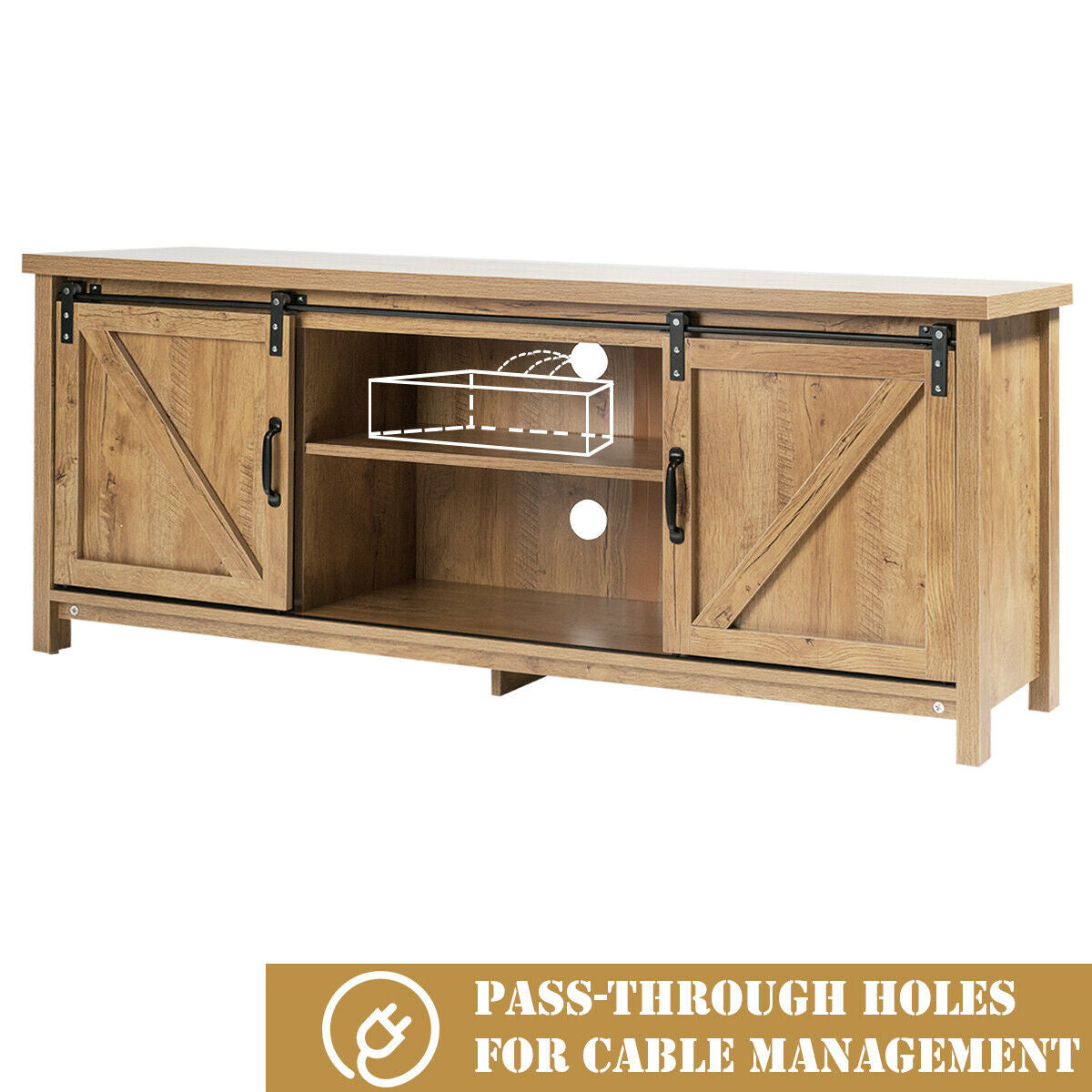 Sliding Barn Door TV Stand and Media Console Cabinet with Storage for TVs up to 65 Inches - Oak