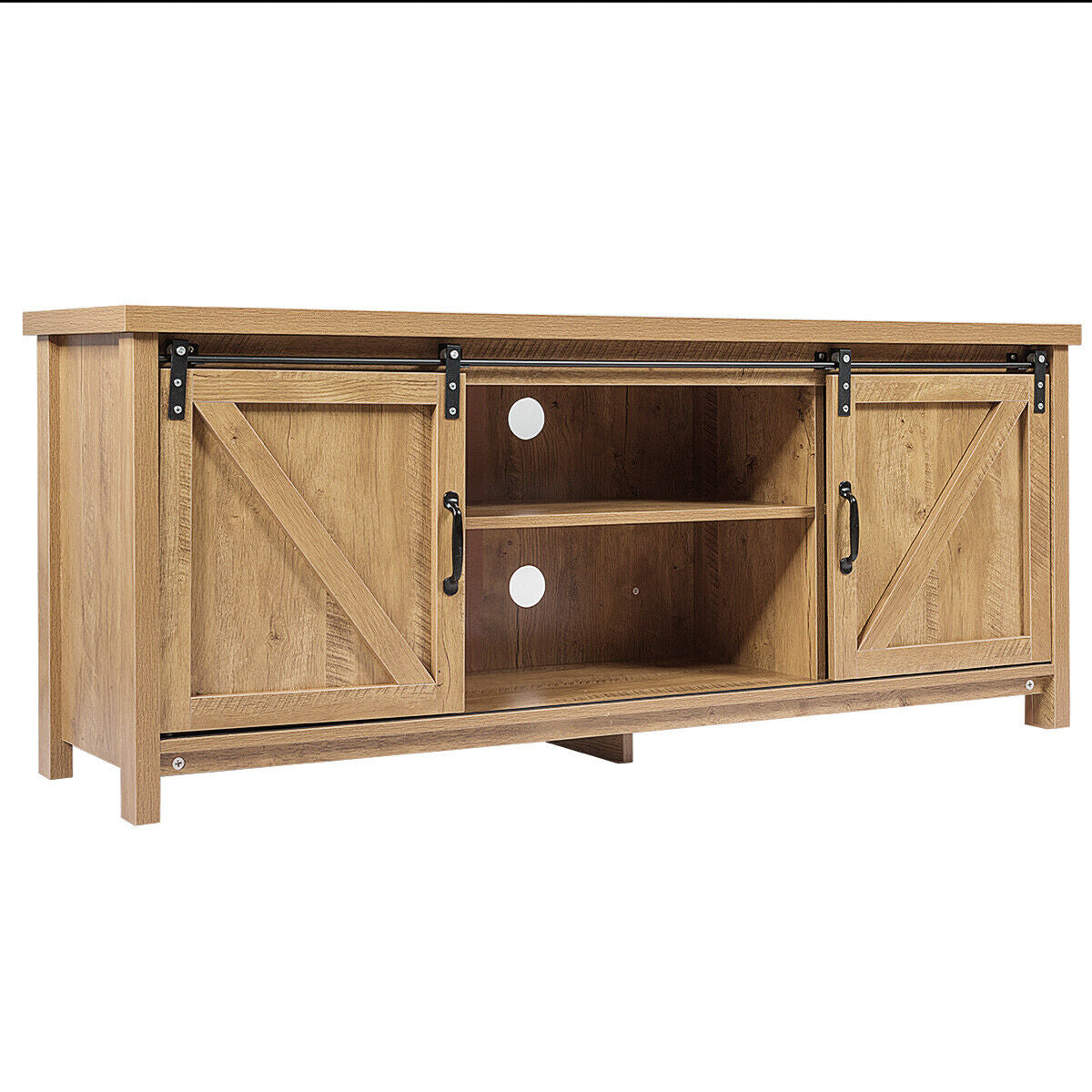 Sliding Barn Door TV Stand and Media Console Cabinet with Storage for TVs up to 65 Inches - Oak