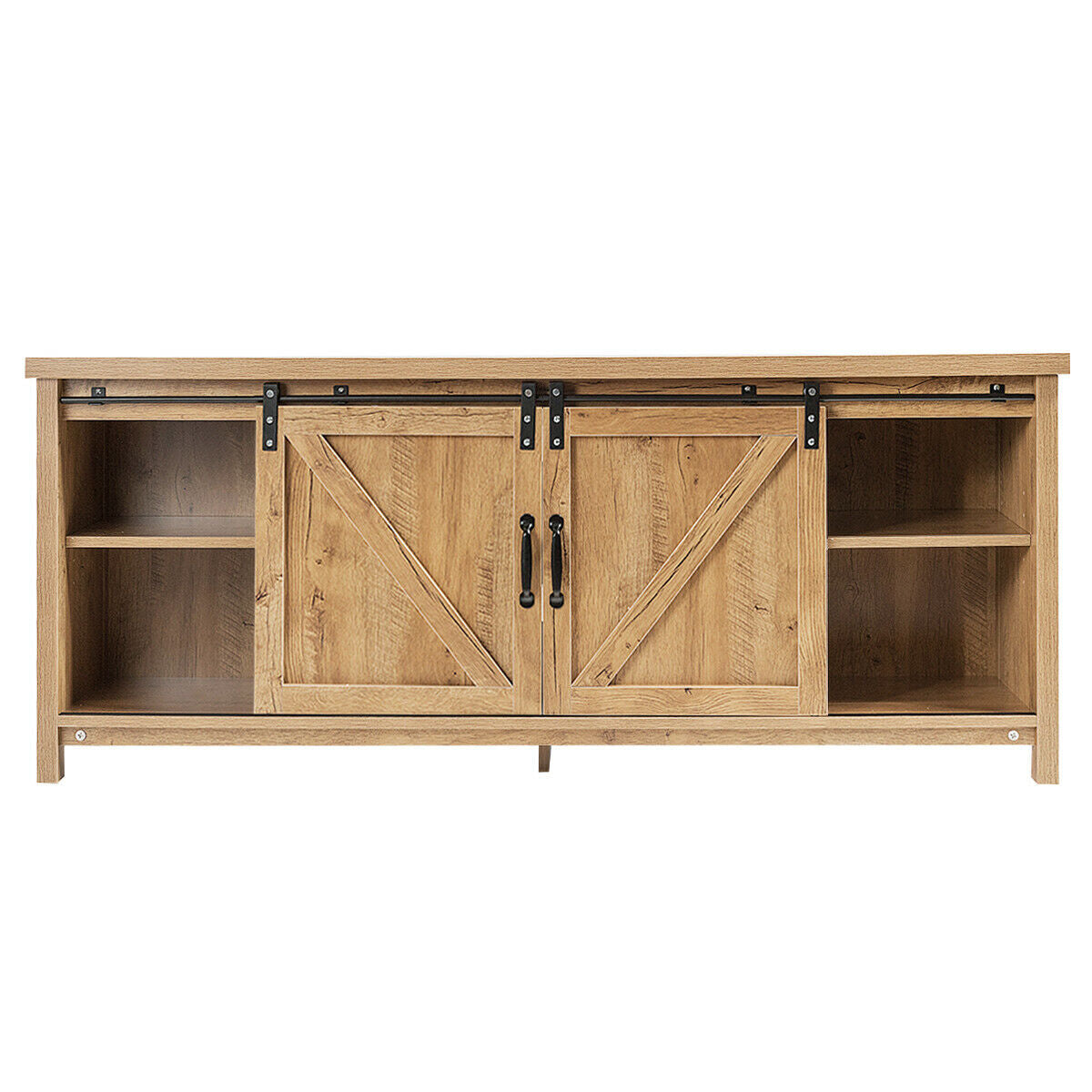 Sliding Barn Door TV Stand and Media Console Cabinet with Storage for TVs up to 65 Inches - Oak