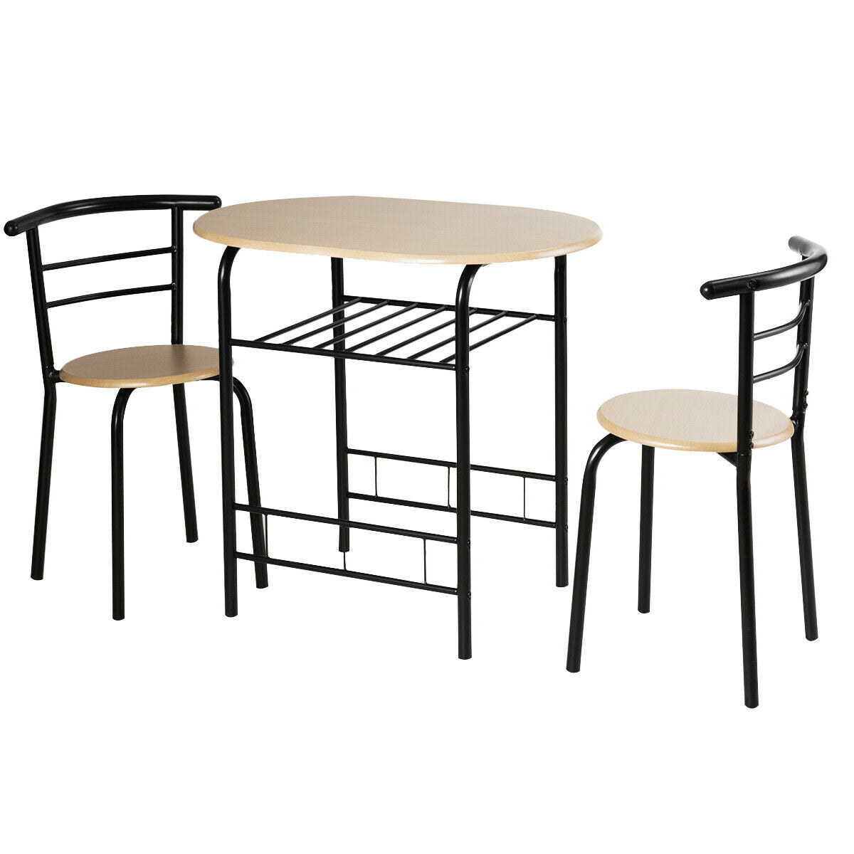 Modern 3 Piece Dining Set with Wine Rack and Two Chairs for Small Kitchen or Apartment - Natural