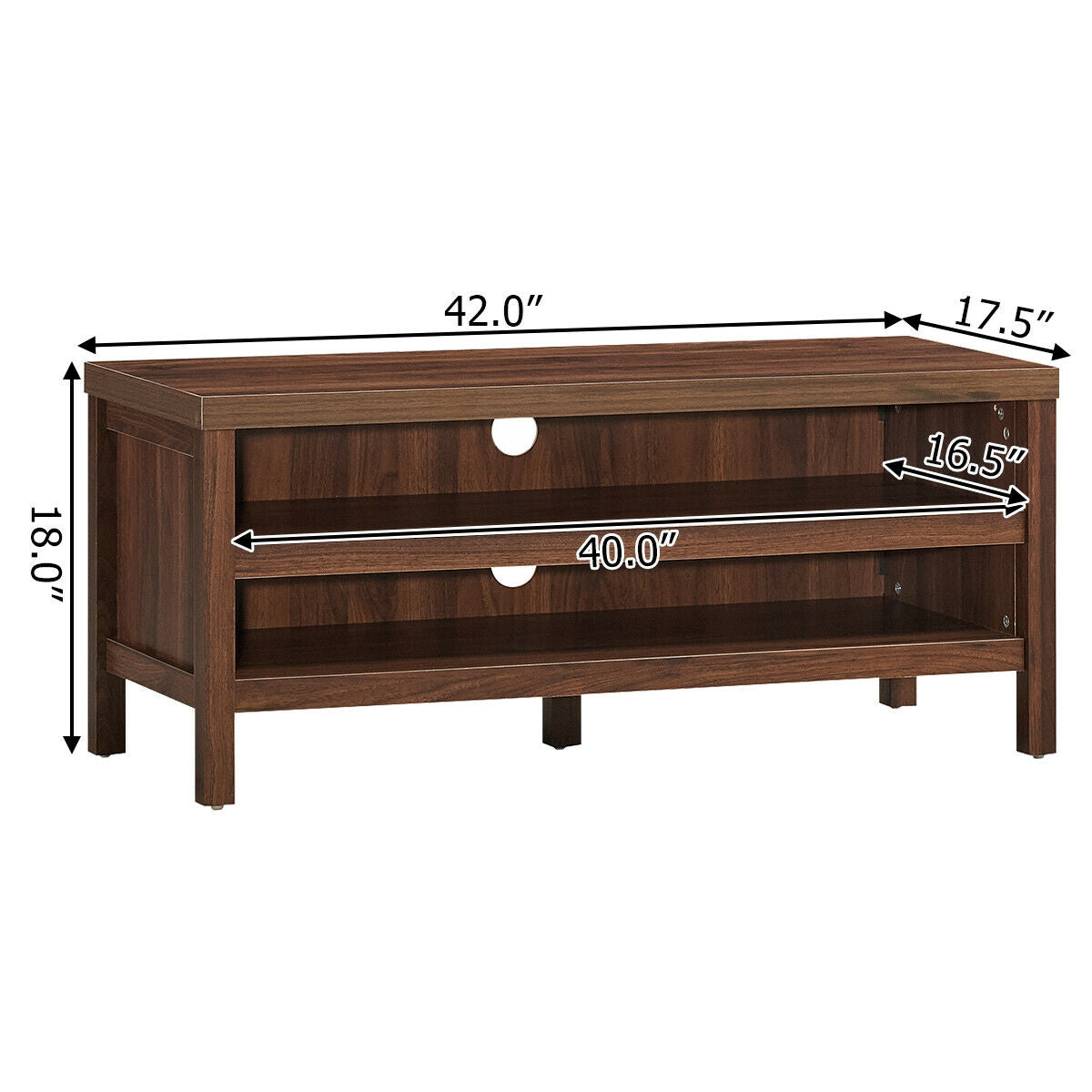 Mid Century Style TV Console with Open Shelves for 45 Inch TVs - Walnut