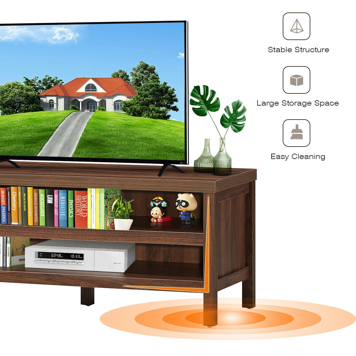 Mid Century Style TV Console with Open Shelves for 45 Inch TVs - Walnut