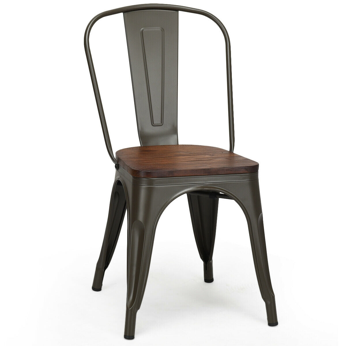 Set of 4 Stackable Metal and Wood Dining Chairs 18 Inch Seat Height - Gunmetal
