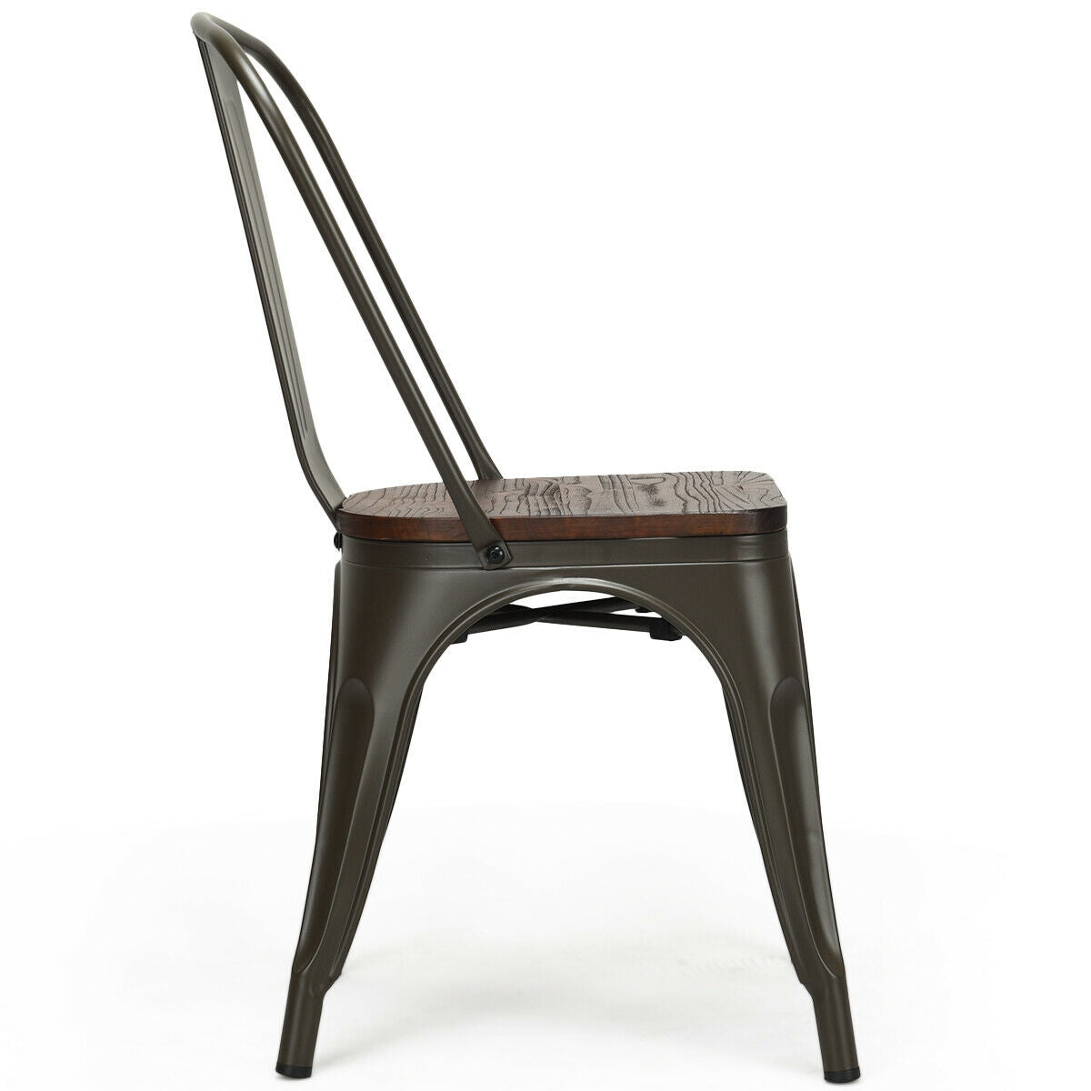 Set of 4 Stackable Metal and Wood Dining Chairs 18 Inch Seat Height - Gunmetal
