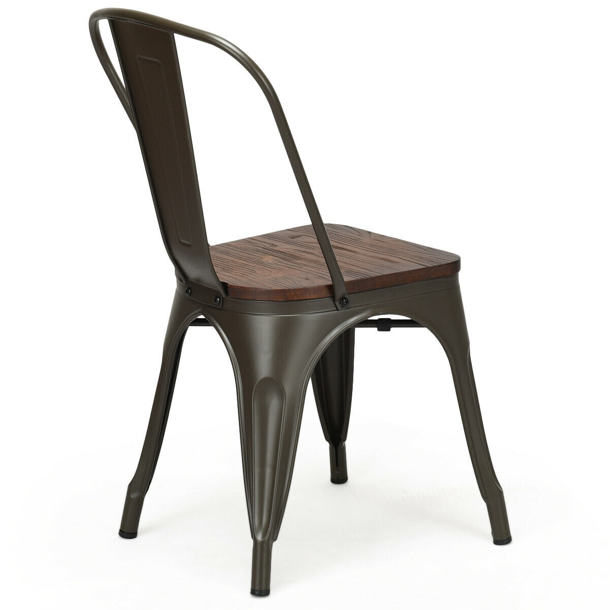 Set of 4 Stackable Metal and Wood Dining Chairs 18 Inch Seat Height - Gunmetal