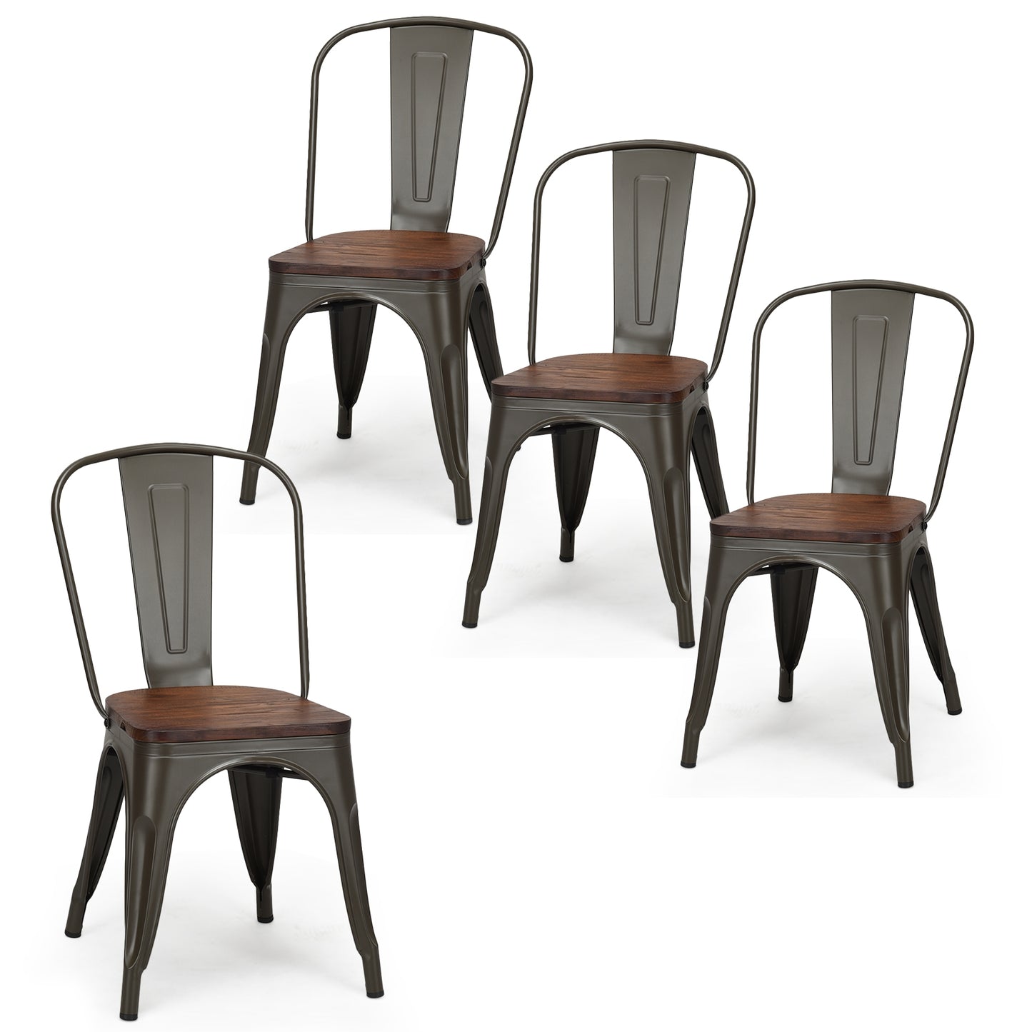 Set of 4 Stackable Metal and Wood Dining Chairs 18 Inch Seat Height - Gunmetal