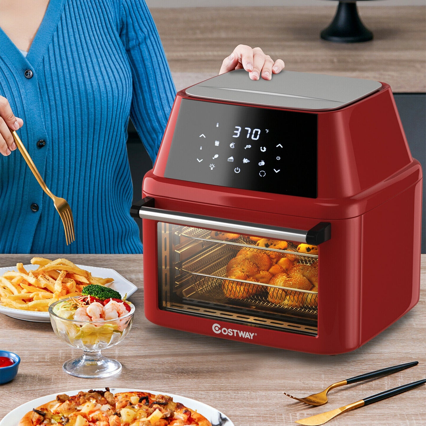 19 Qt 8-in-1 Air Fryer Oven with Rotisserie & Dehydrator - 1800W Versatile Cooking Power