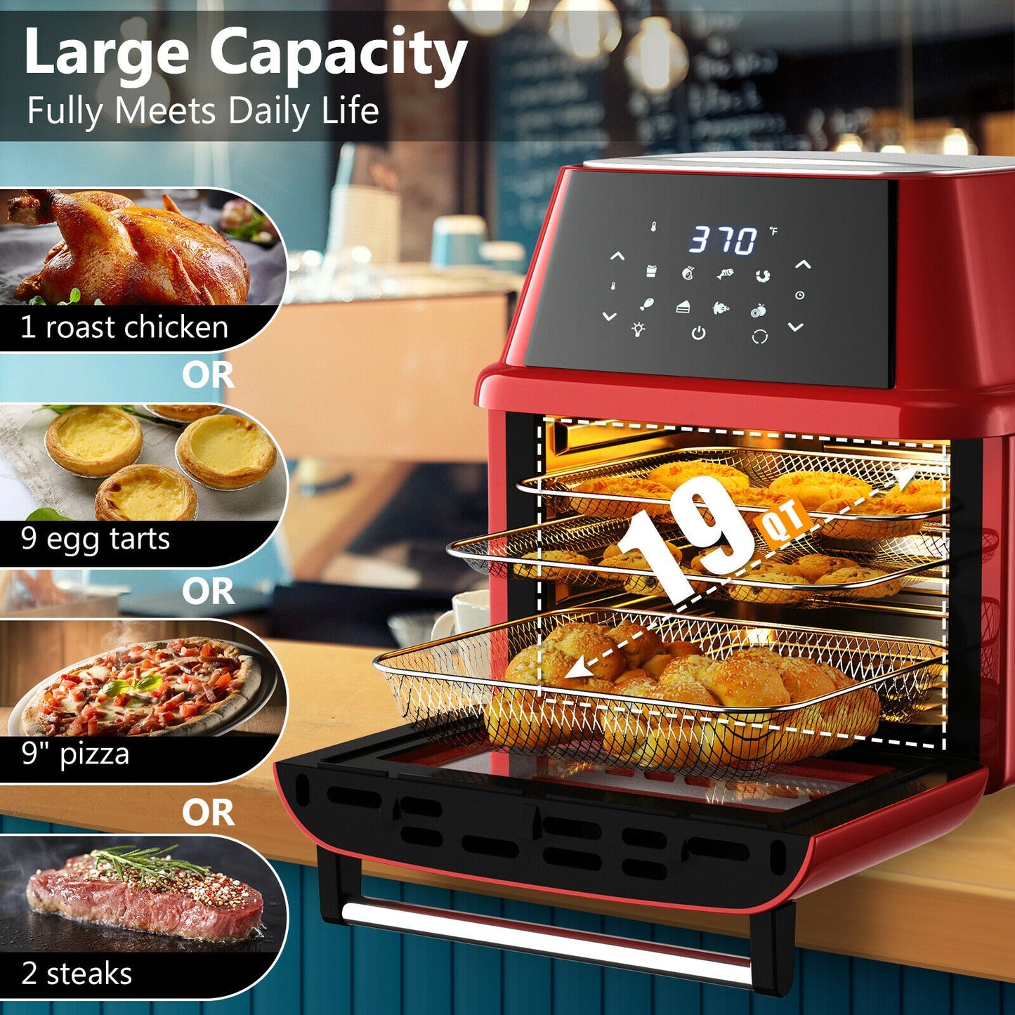 19 Qt 8-in-1 Air Fryer Oven with Rotisserie & Dehydrator - 1800W Versatile Cooking Power