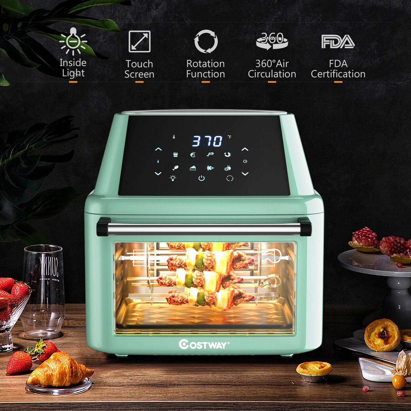 19 Qt 8-in-1 Air Fryer Oven with Rotisserie & Dehydrator - 1800W Versatile Cooking Power