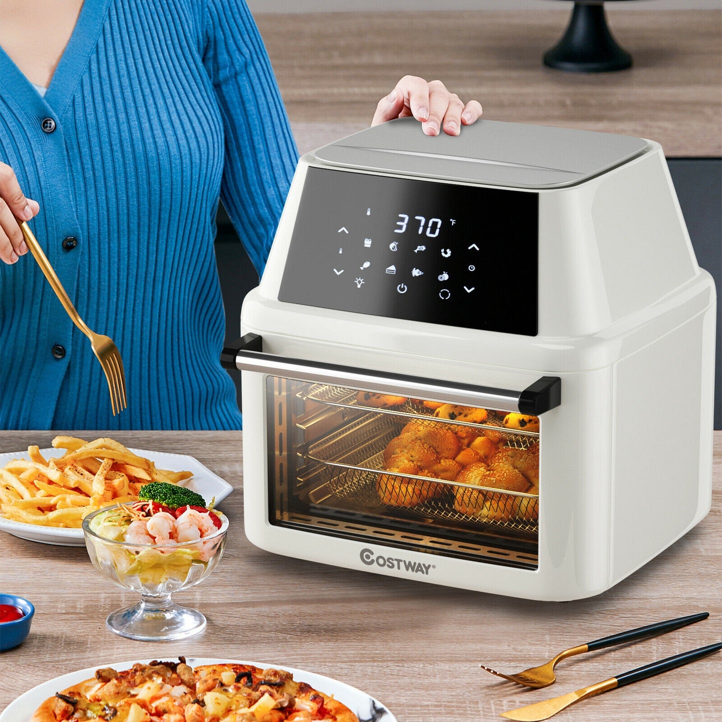 19 Qt 8-in-1 Air Fryer Oven with Rotisserie & Dehydrator - 1800W Versatile Cooking Power