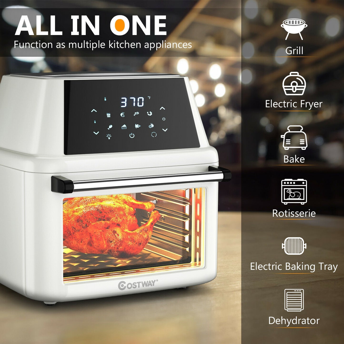 19 Qt 8-in-1 Air Fryer Oven with Rotisserie & Dehydrator - 1800W Versatile Cooking Power