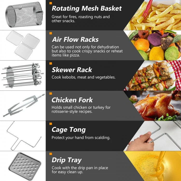 19 Qt 8-in-1 Air Fryer Oven with Rotisserie & Dehydrator - 1800W Versatile Cooking Power
