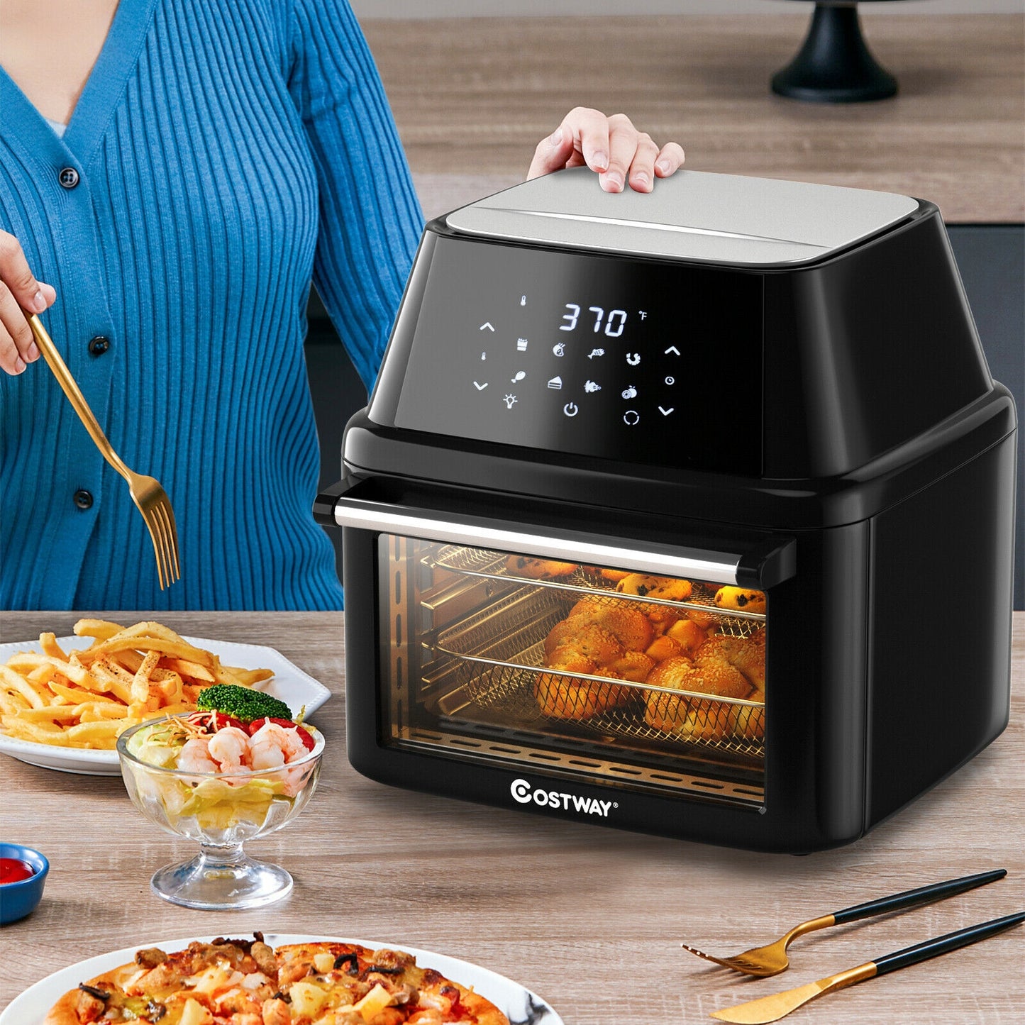19 Qt 8-in-1 Air Fryer Oven with Rotisserie & Dehydrator - 1800W Versatile Cooking Power