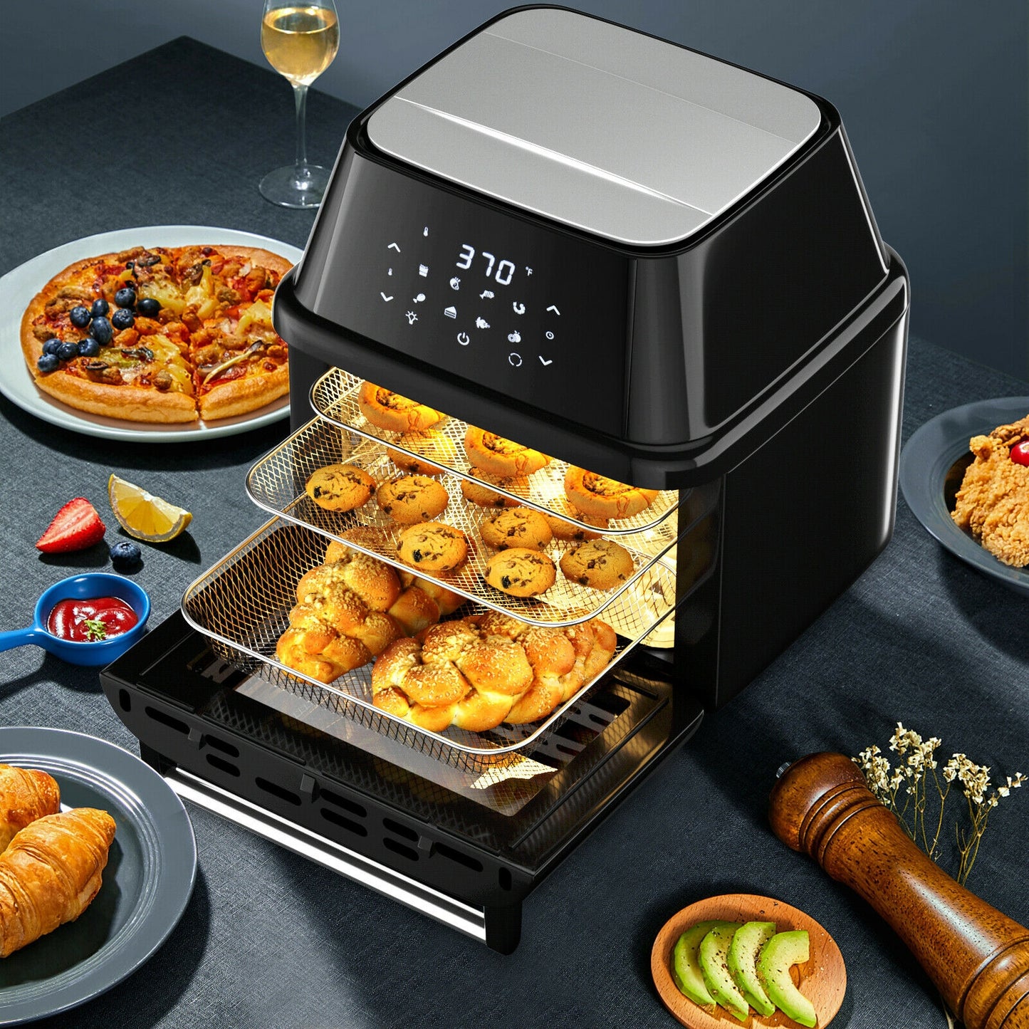 19 Qt 8-in-1 Air Fryer Oven with Rotisserie & Dehydrator - 1800W Versatile Cooking Power