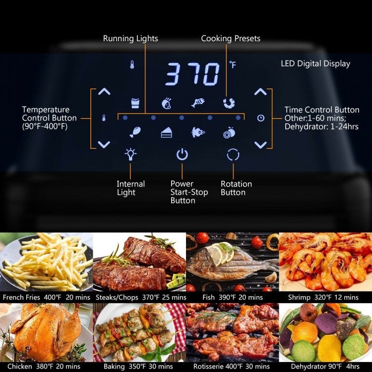 19 Qt 8-in-1 Air Fryer Oven with Rotisserie & Dehydrator - 1800W Versatile Cooking Power