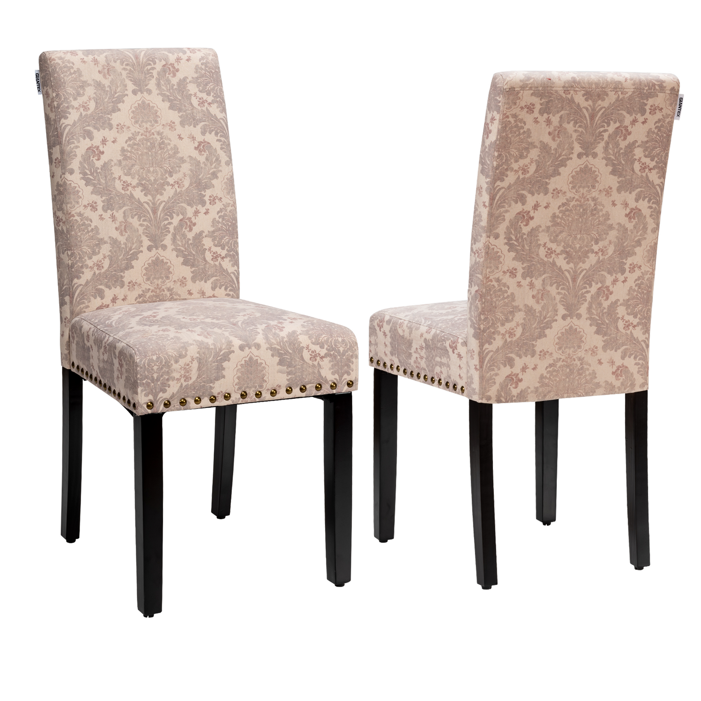Set of 2 Stylish Upholstered Dining Chairs with Nailhead Accents - Pink