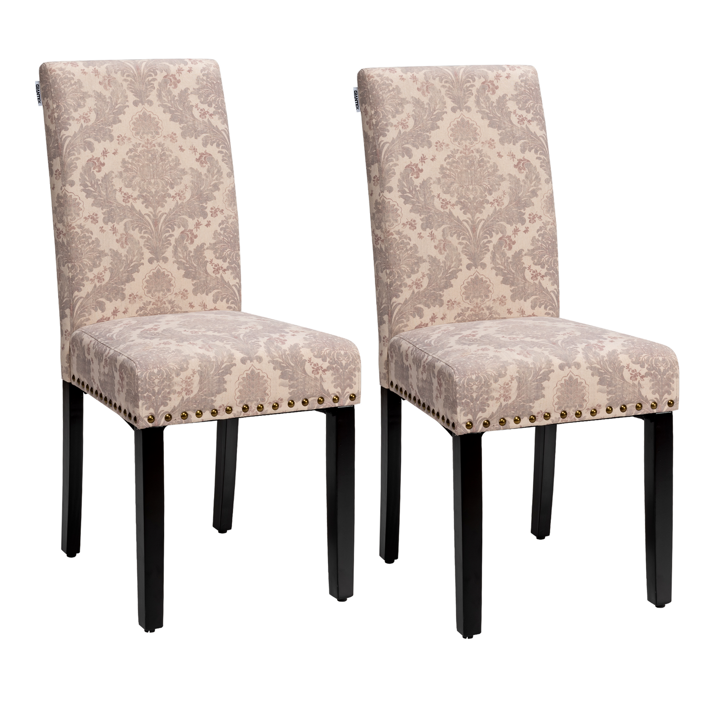 Set of 2 Stylish Upholstered Dining Chairs with Nailhead Accents - Pink
