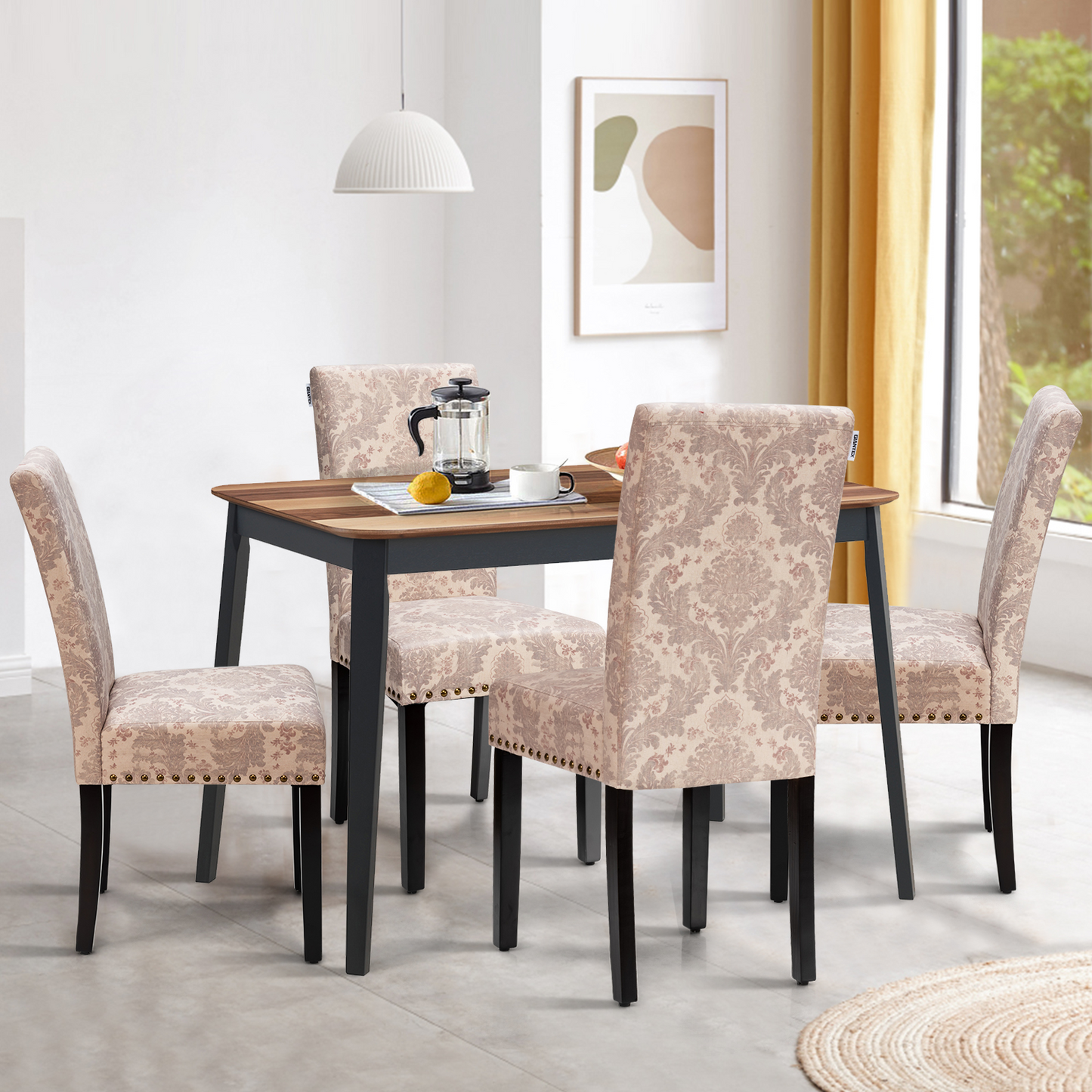 Set of 2 Stylish Upholstered Dining Chairs with Nailhead Accents - Pink