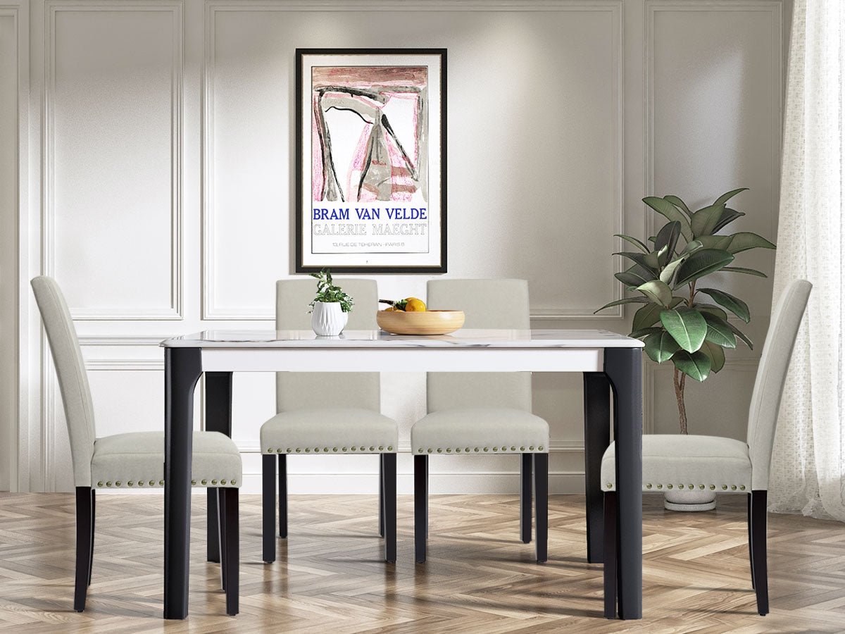 Set of 2 Stylish Upholstered Dining Chairs with Nailhead Accents - Beige