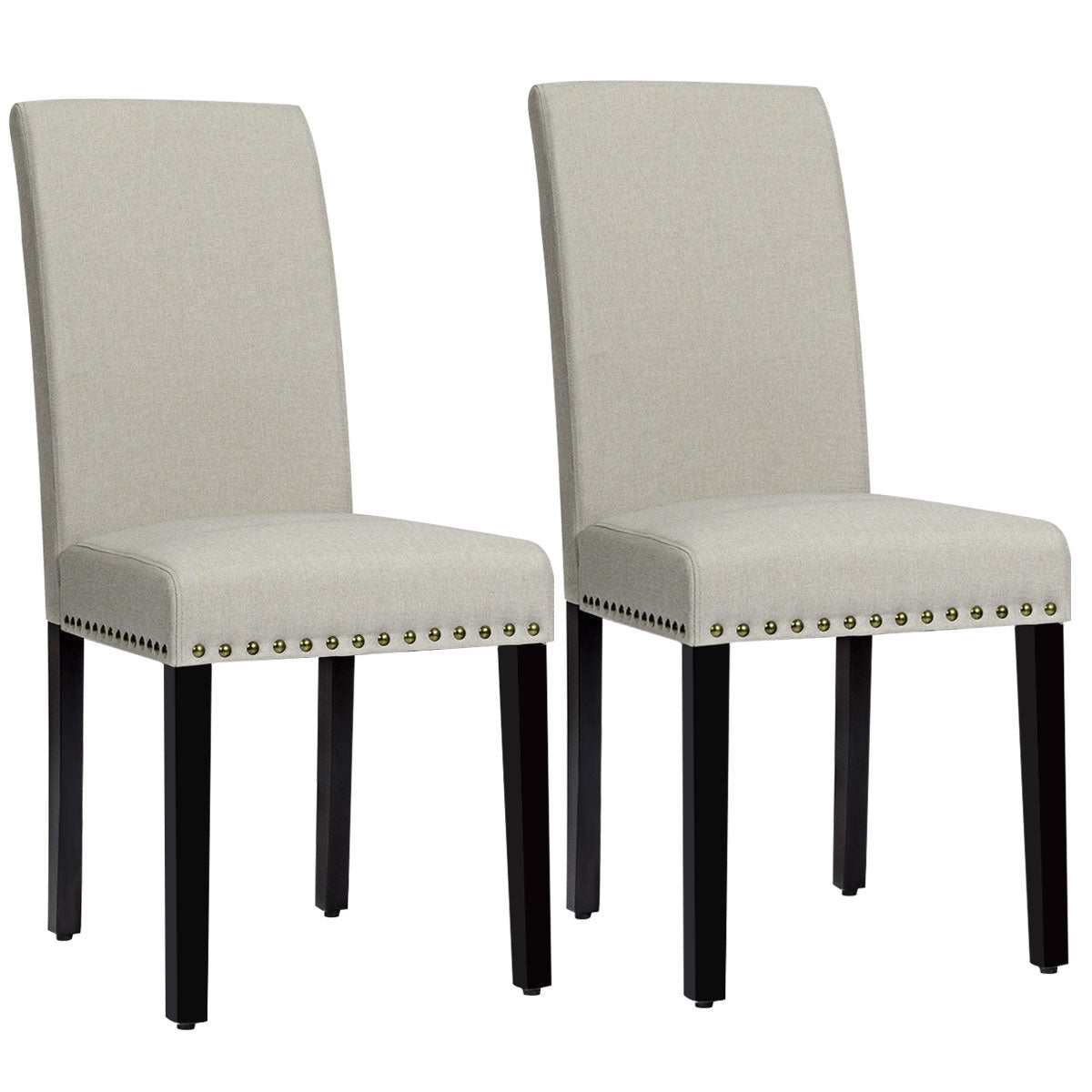 Set of 2 Stylish Upholstered Dining Chairs with Nailhead Accents - Beige