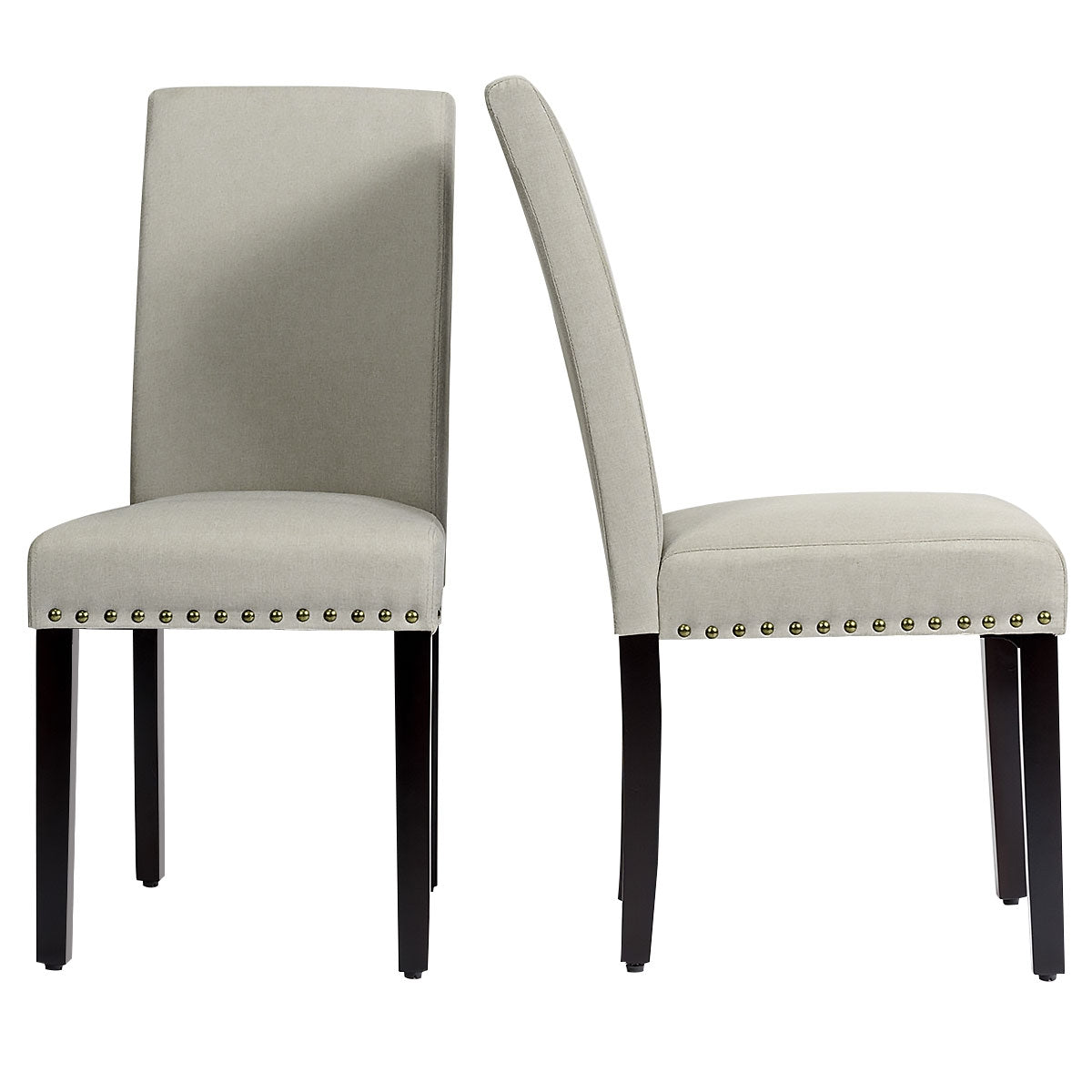 Set of 2 Stylish Upholstered Dining Chairs with Nailhead Accents - Beige