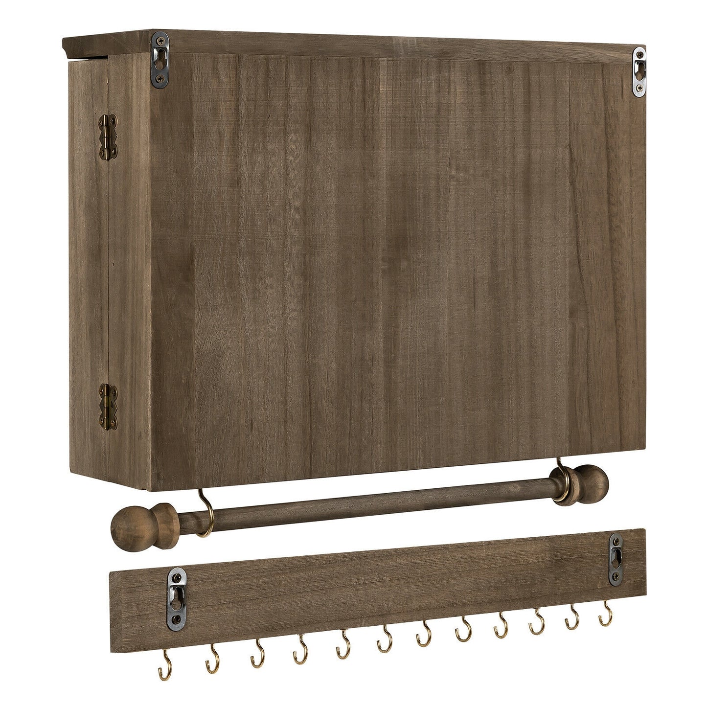 Barn Door Jewelry Organizer Wall Mounted Rustic Wood Cabinet with Hooks Mesh and Rod for Jewelry Storage