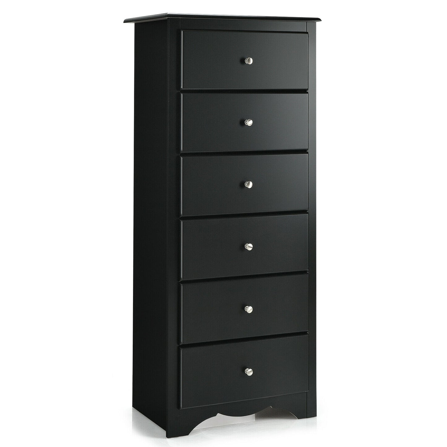 Modern 6 Drawer Bedroom Dresser Cabinet with Vertical Storage – Black
