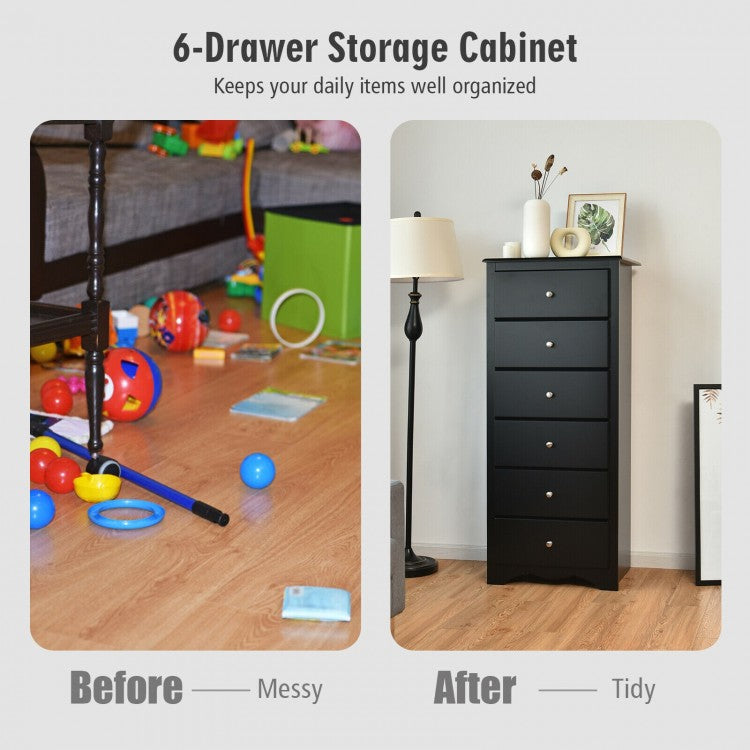Modern 6 Drawer Bedroom Dresser Cabinet with Vertical Storage – Black
