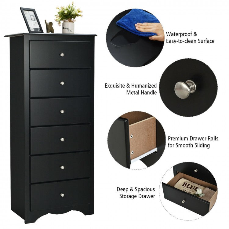 Modern 6 Drawer Bedroom Dresser Cabinet with Vertical Storage – Black