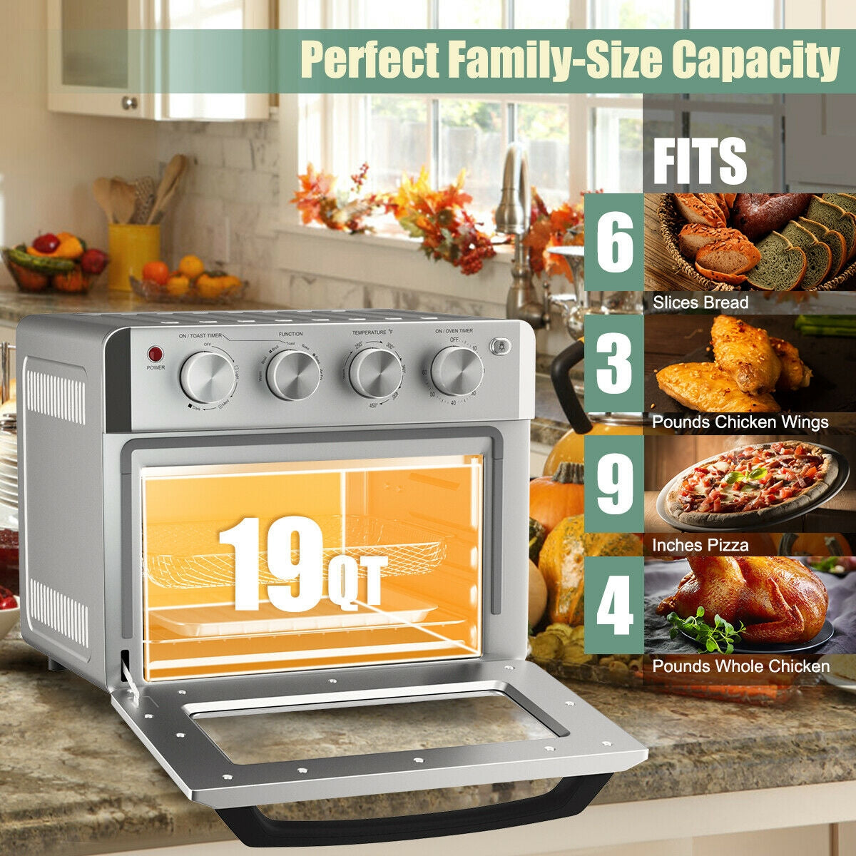 7-in-1 19 Qt Air Fryer Toaster Oven with 5 Accessories