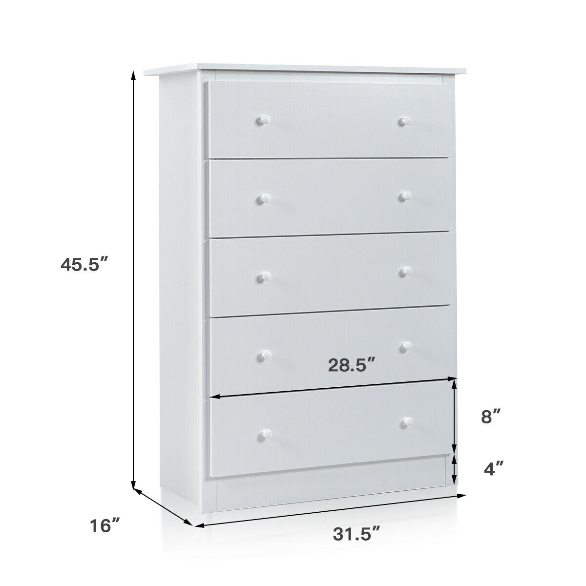 Modern 5-Drawer Vertical Dresser Cabinet – White
