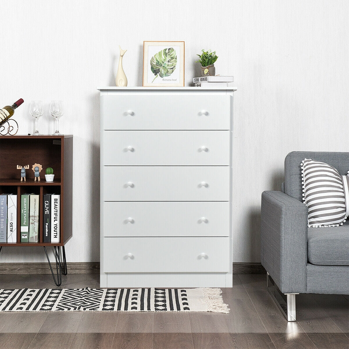Modern 5-Drawer Vertical Dresser Cabinet – White