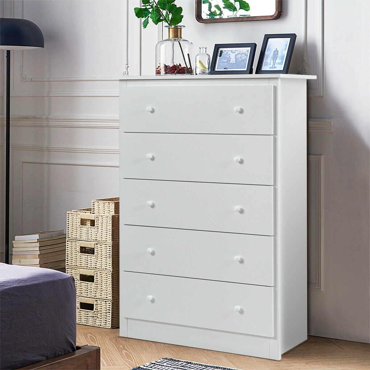 Modern 5-Drawer Vertical Dresser Cabinet – White