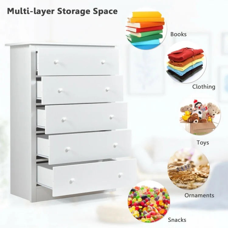 Modern 5-Drawer Vertical Dresser Cabinet – White