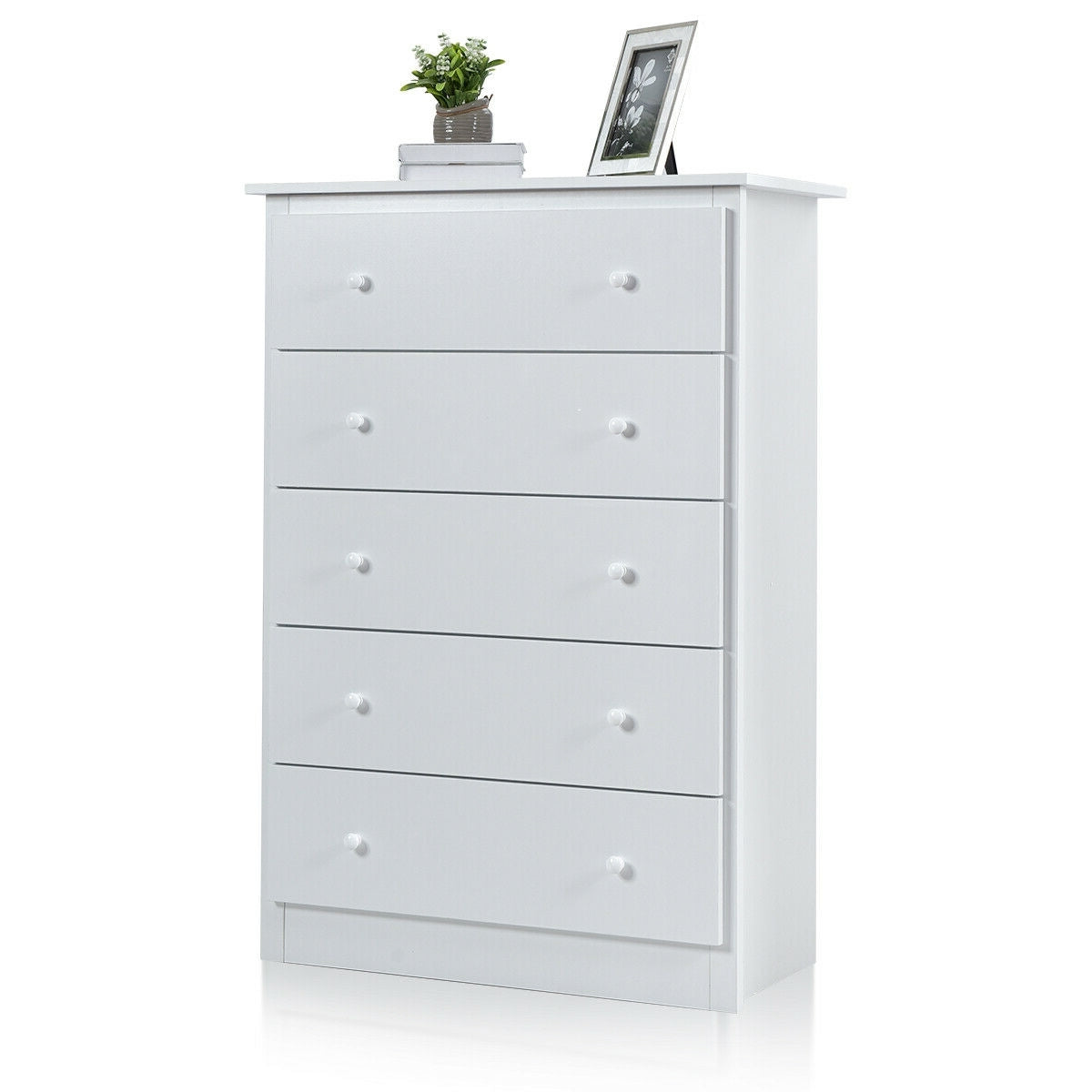 Modern 5-Drawer Vertical Dresser Cabinet – White