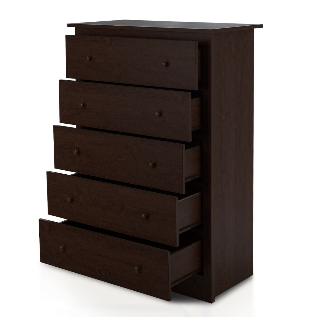 Modern 5-Drawer Vertical Dresser Cabinet – Dark Brown