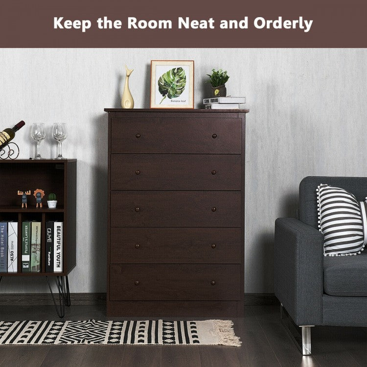 Modern 5-Drawer Vertical Dresser Cabinet – Dark Brown
