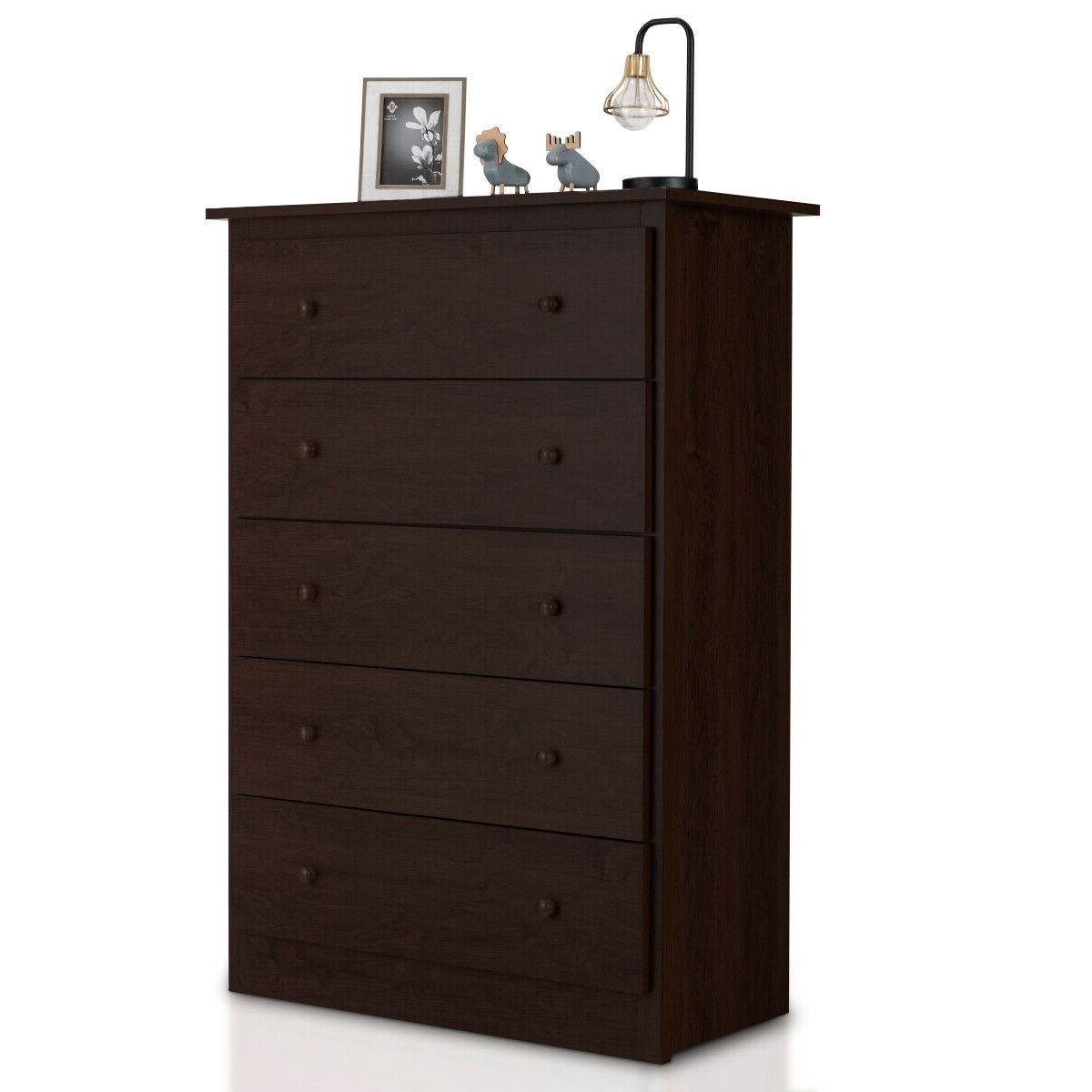 Modern 5-Drawer Vertical Dresser Cabinet – Dark Brown