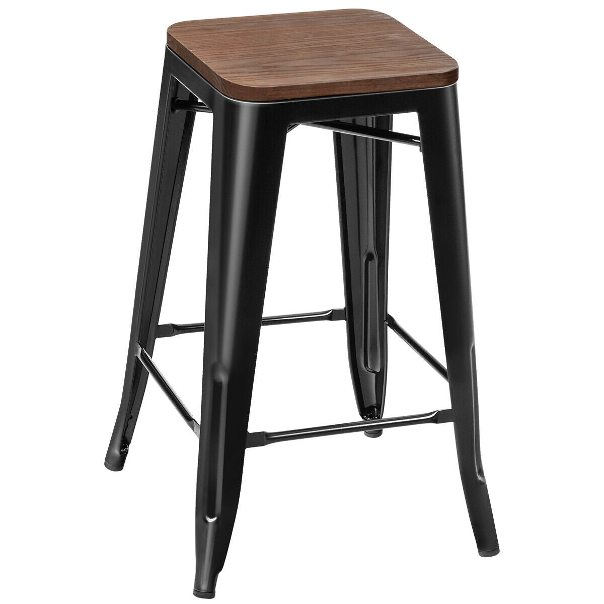 Set of 2 Modern Counter Height Stools with Natural Wooden Seat