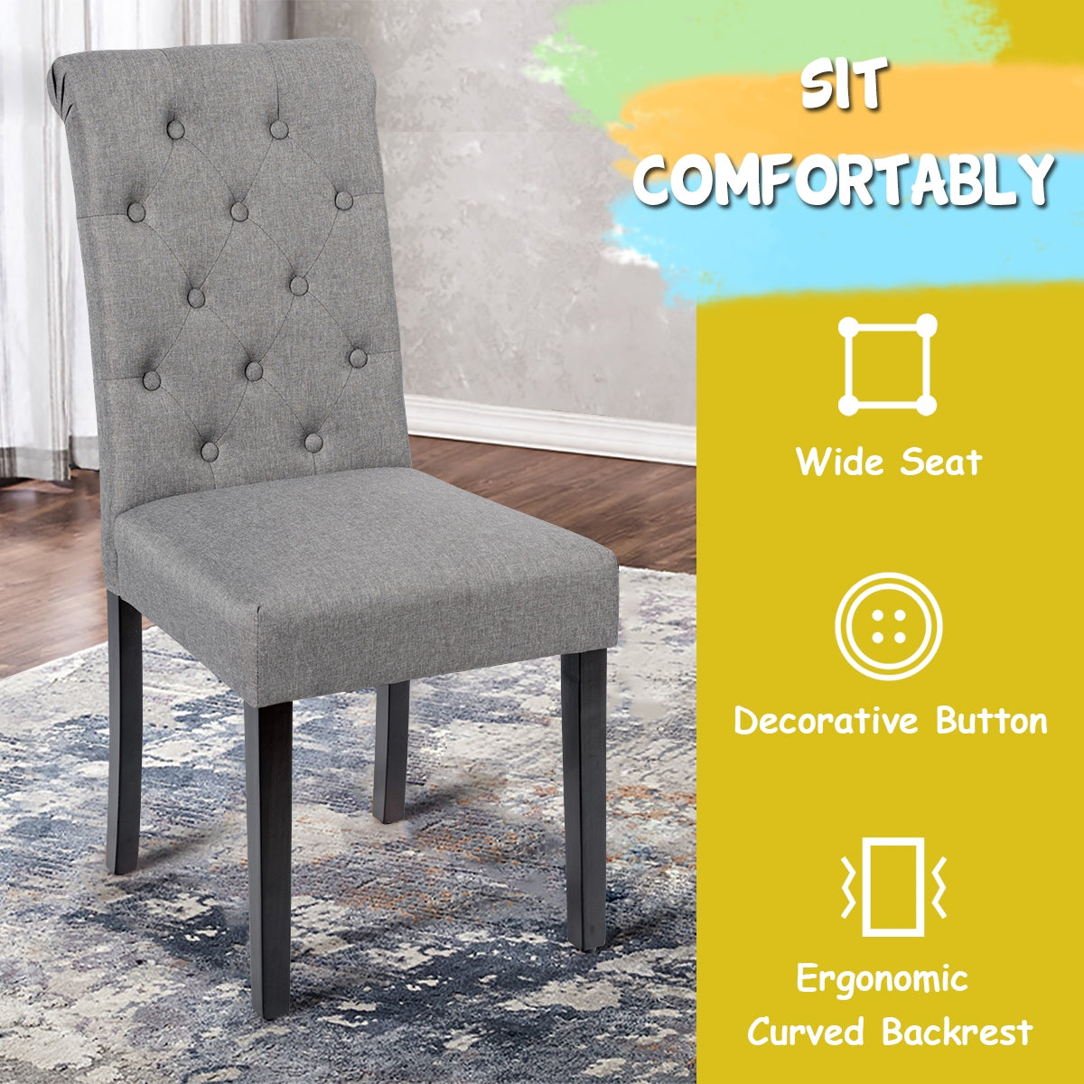 Set of 2 Modern Tufted Dining Chairs with Comfortable Cushioned Seat - Grey