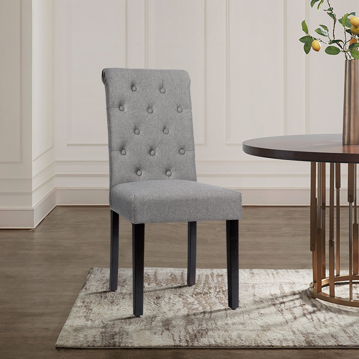 Set of 2 Modern Tufted Dining Chairs with Comfortable Cushioned Seat - Grey