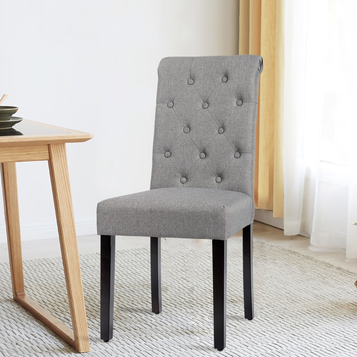 Set of 2 Modern Tufted Dining Chairs with Comfortable Cushioned Seat - Grey