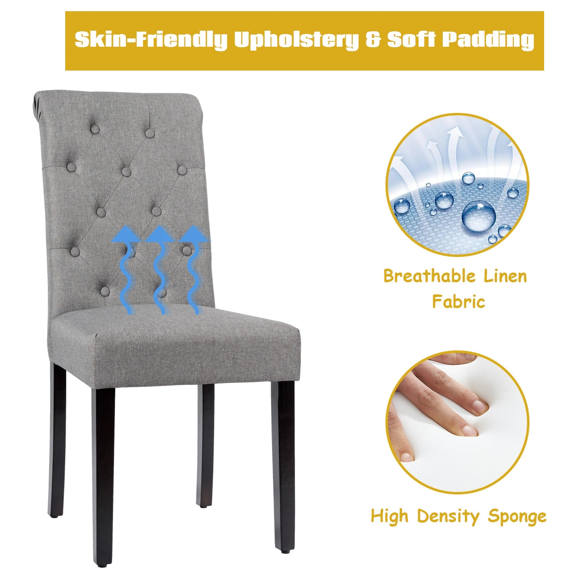 Set of 2 Modern Tufted Dining Chairs with Comfortable Cushioned Seat - Grey