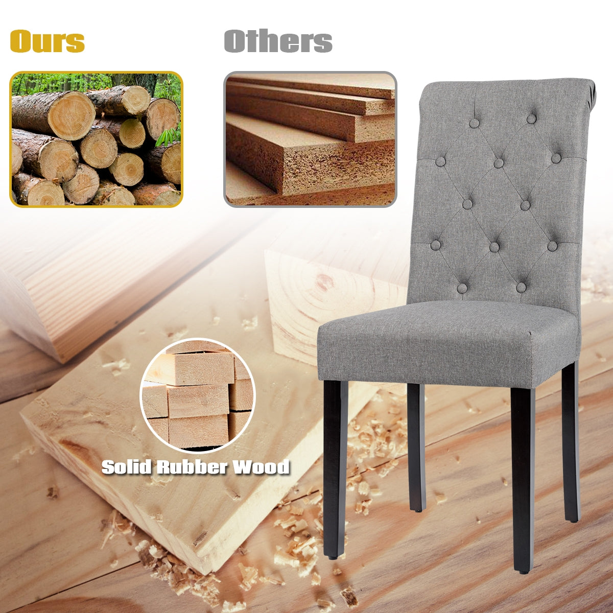 Set of 2 Modern Tufted Dining Chairs with Comfortable Cushioned Seat - Grey