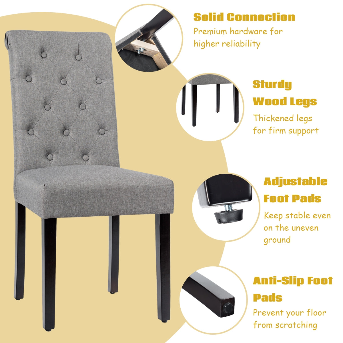 Set of 2 Modern Tufted Dining Chairs with Comfortable Cushioned Seat - Grey