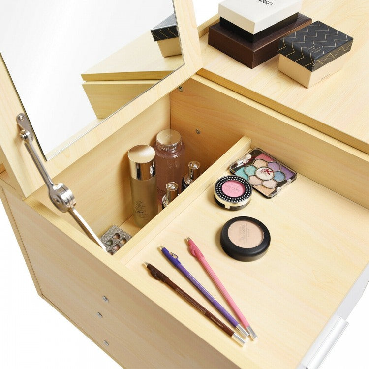 Vanity Table with Flip-Top Mirror, Storage Drawers, and Writing Desk Function