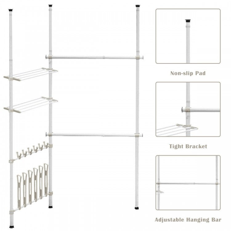 Adjustable 2-Tier Telescopic Garment Rack with Shoe Storage & Shelf – Multi-Functional Clothes Organizer
